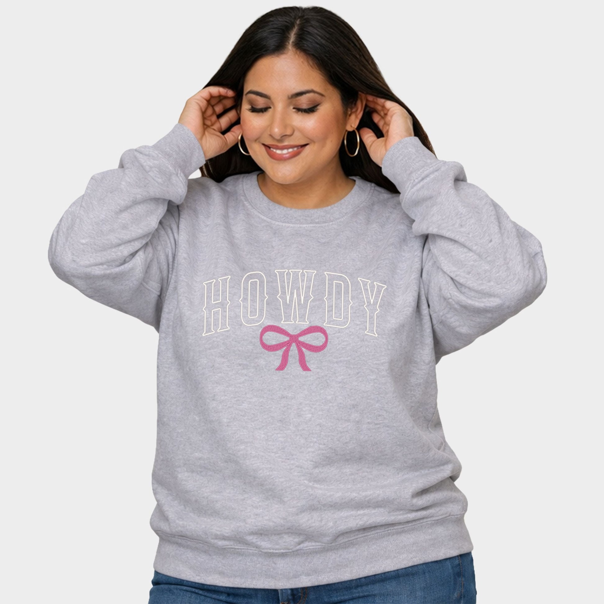 Embroidered Bow Howdy -  Women's Plus Sized Graphic Sweatshirt