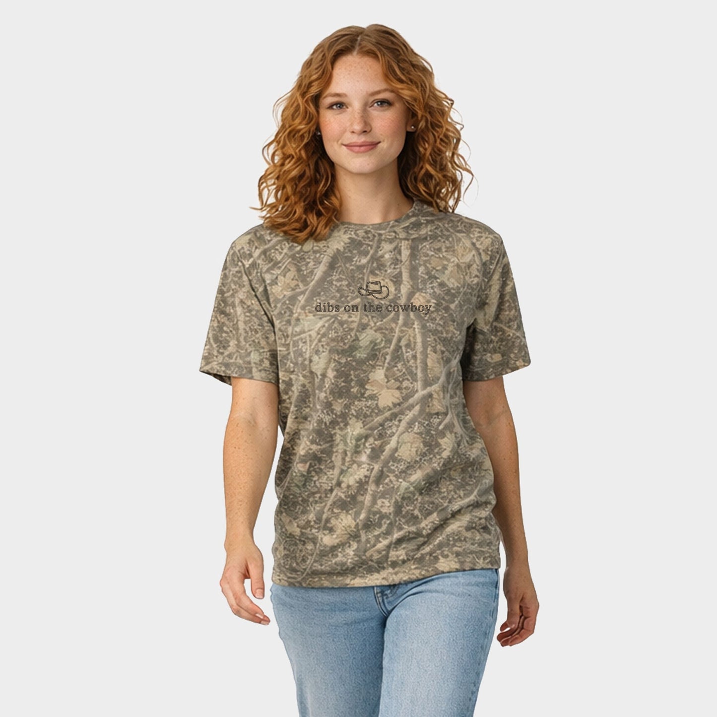 Embroidered Dibs On The Cowboy - Women's Camo Tee