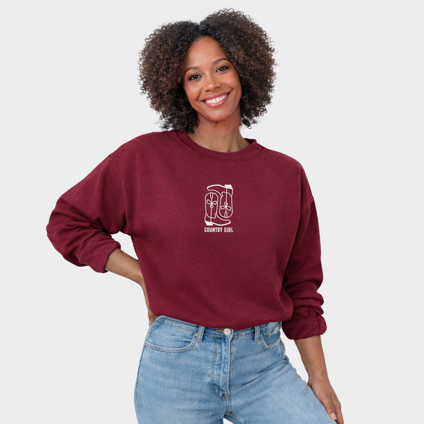 Embroidered Boots Country Girl - Women's Graphic Sweatshirt