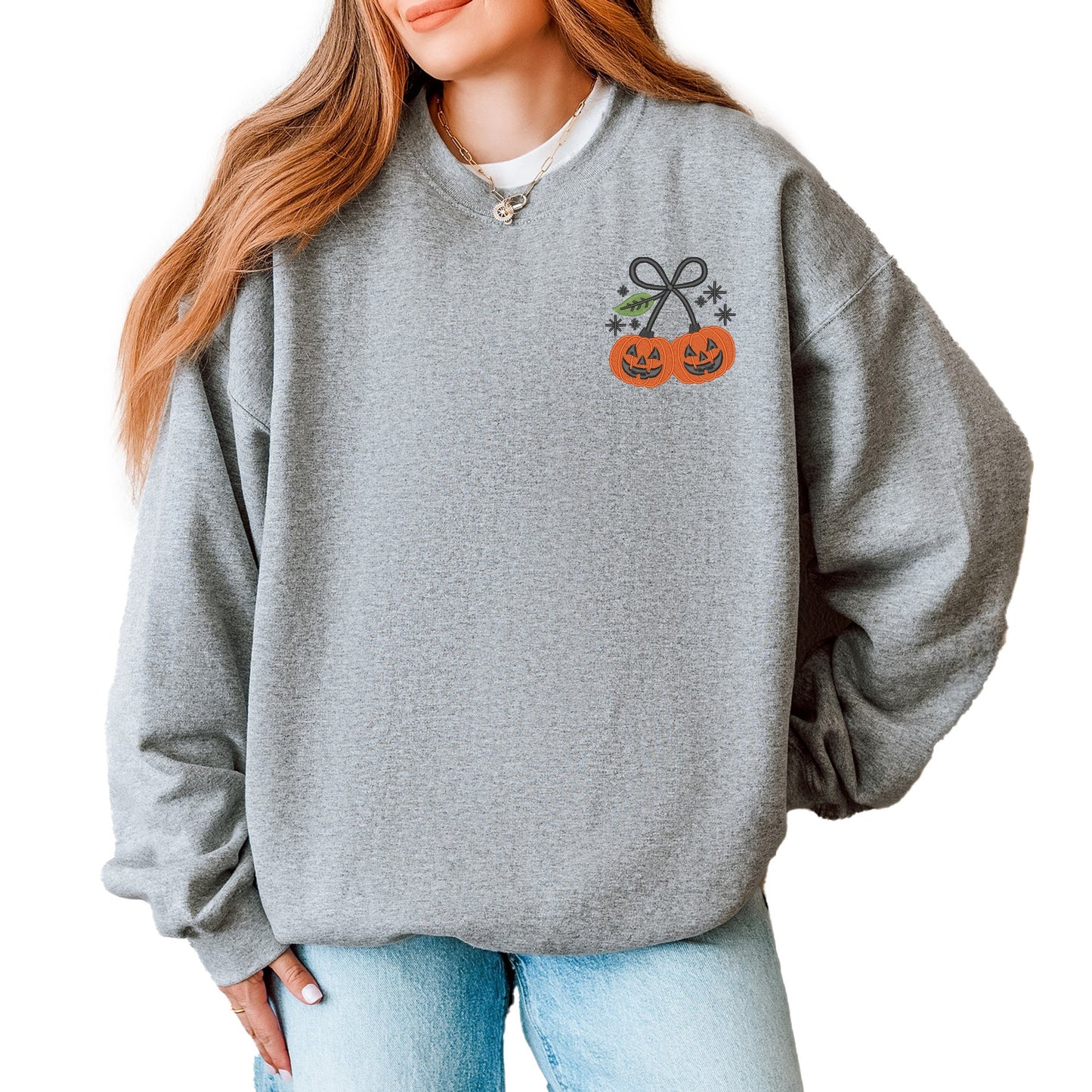 Embroidered Pumpkin Bow -  Women's Sweatshirt
