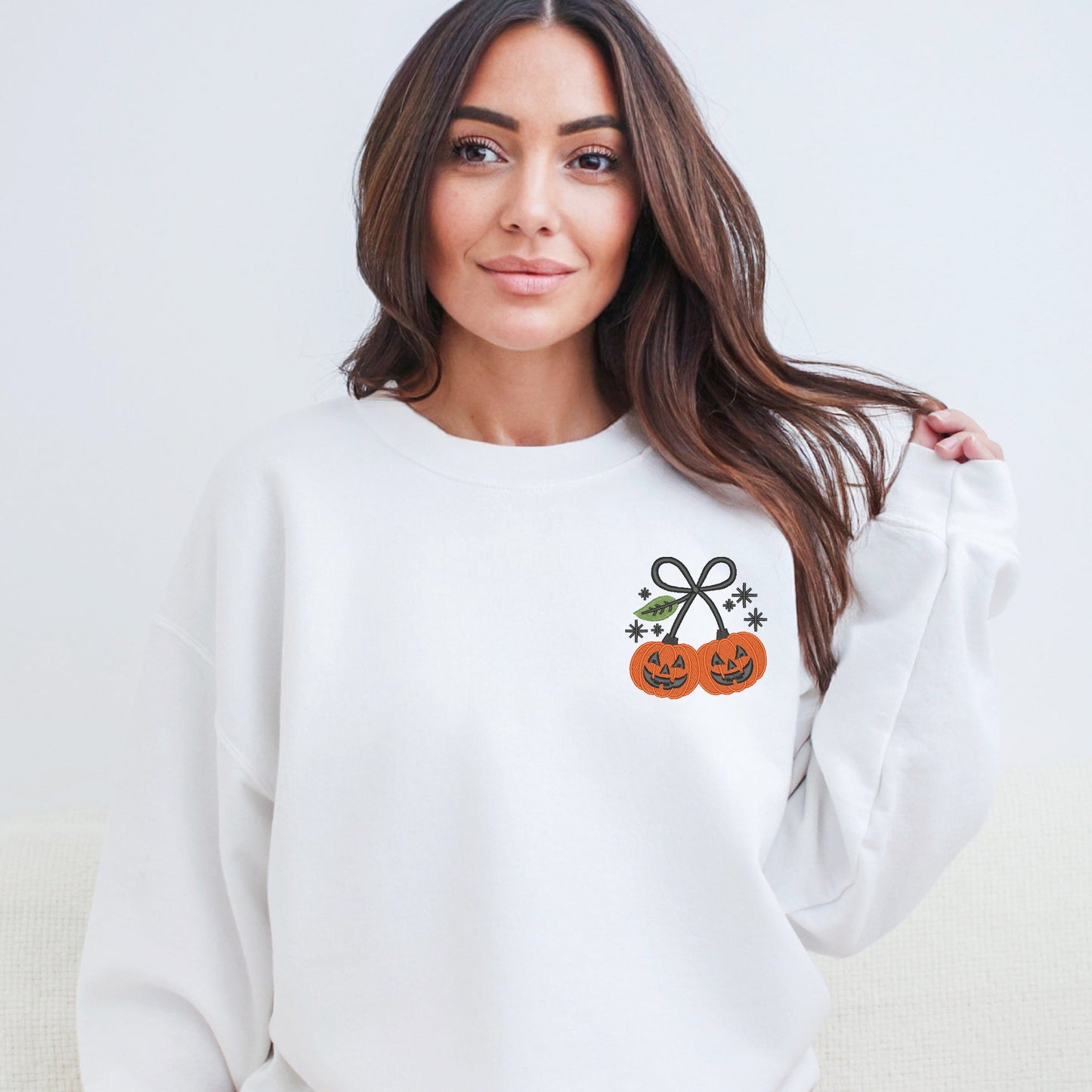 Embroidered Pumpkin Bow -  Women's Sweatshirt