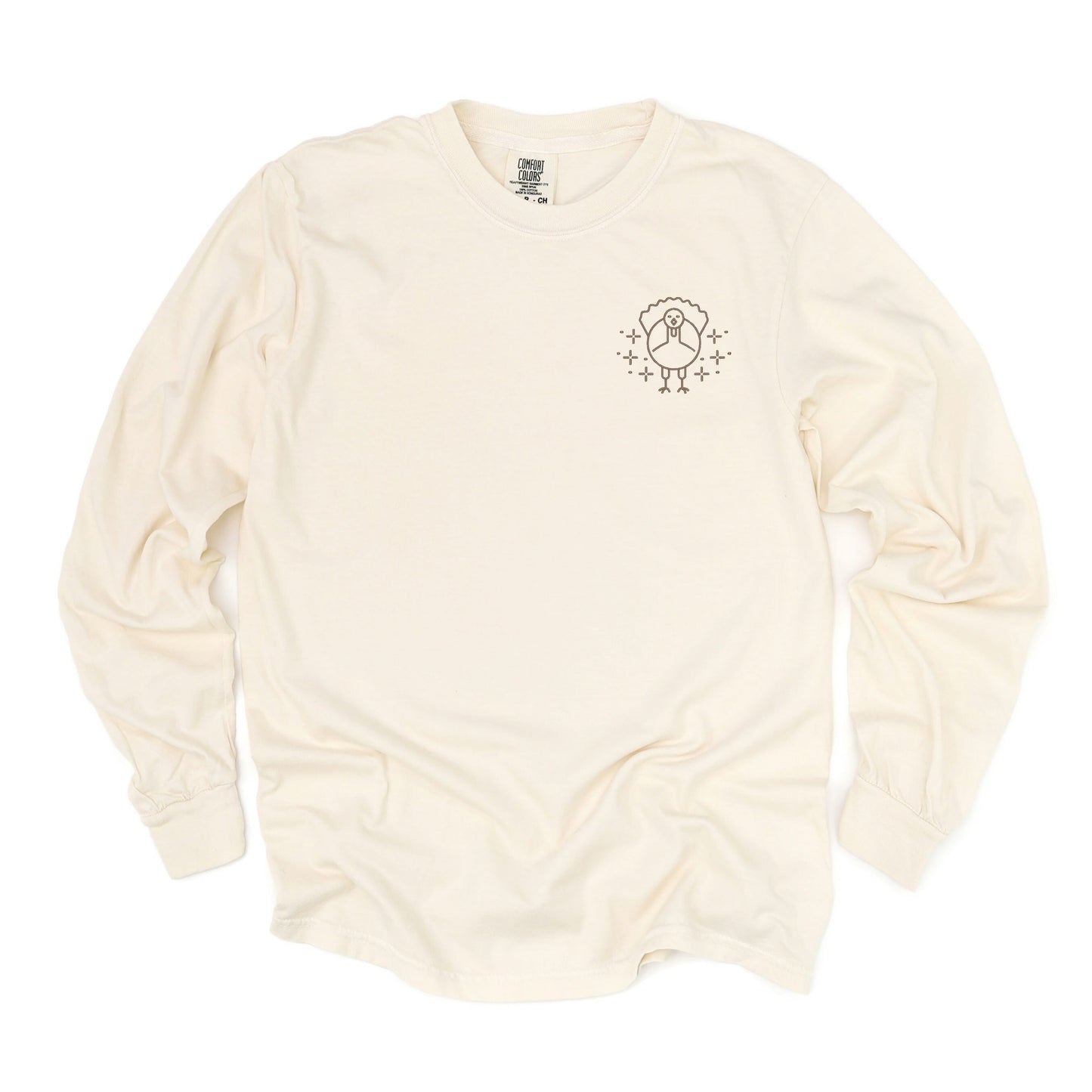Embroidered Turkey Sparkles - Women's Garment Dyed Long Sleeve