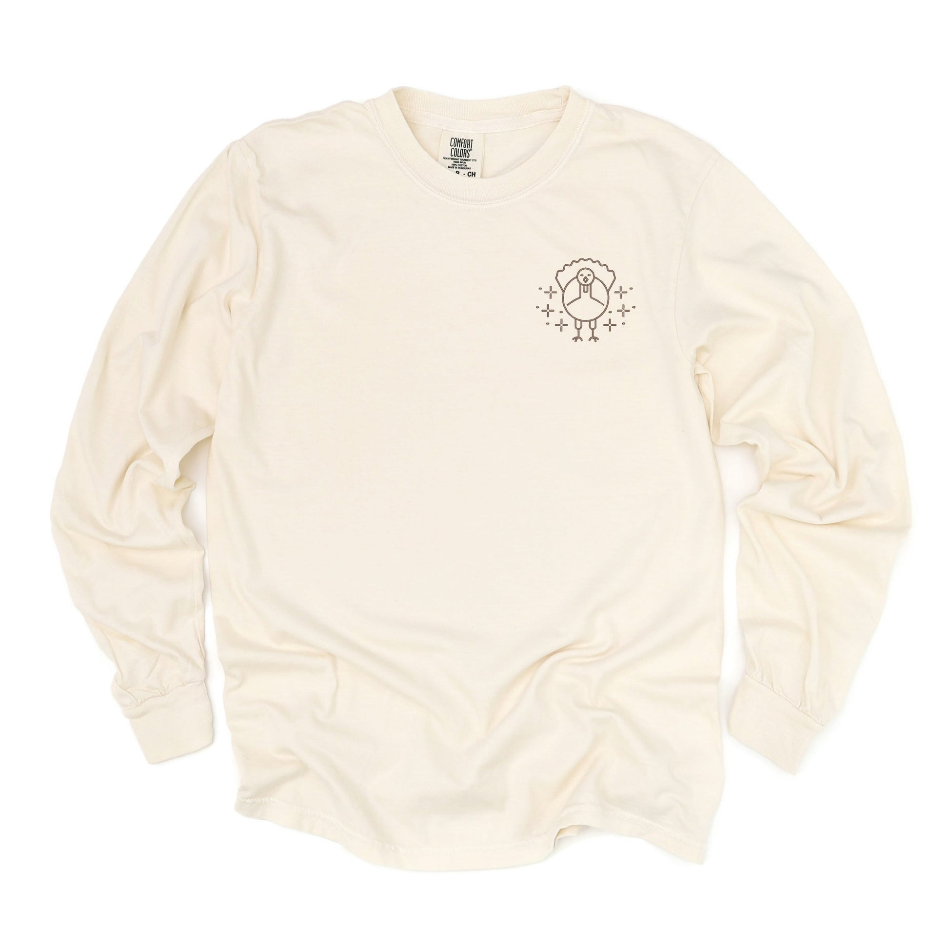 Embroidered Turkey Sparkles - Women's Garment Dyed Long Sleeve