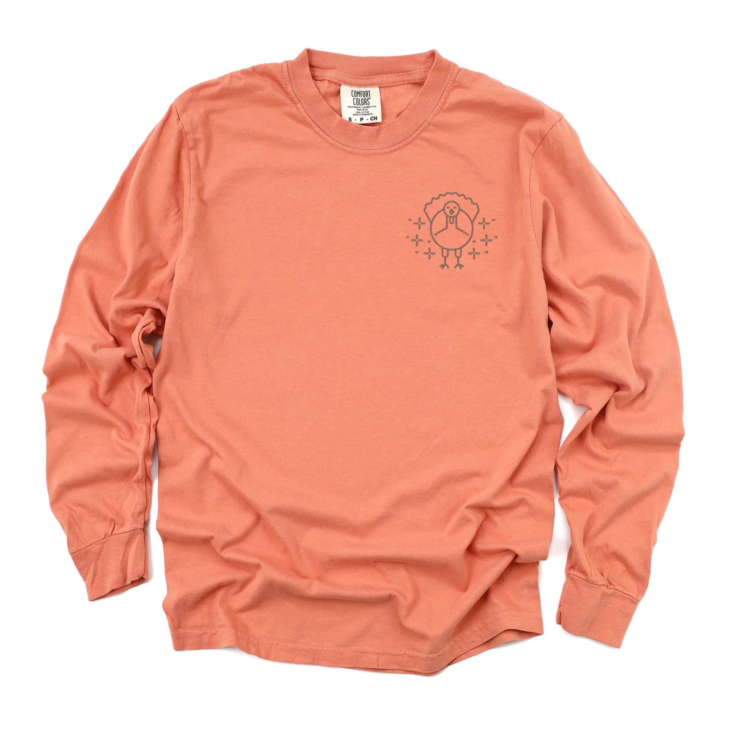 Embroidered Turkey Sparkles - Women's Garment Dyed Long Sleeve