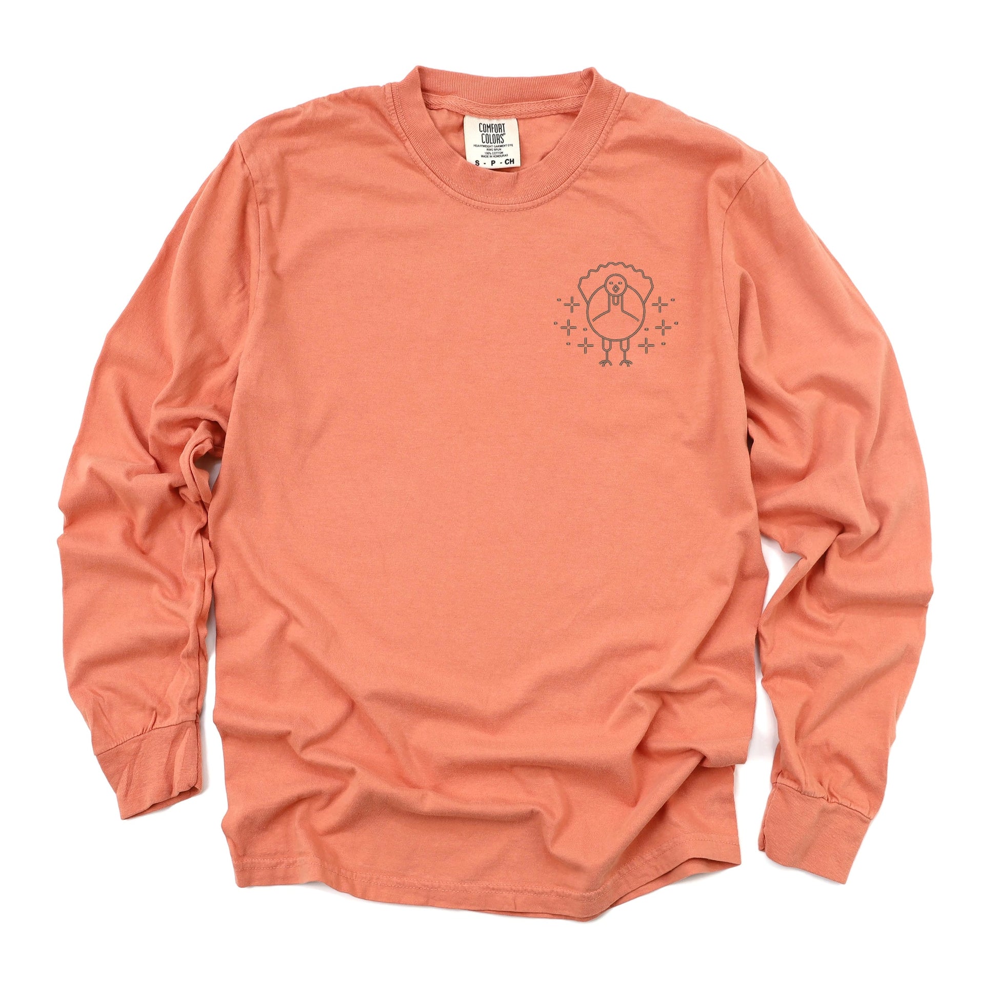 Embroidered Turkey Sparkles - Women's Garment Dyed Long Sleeve