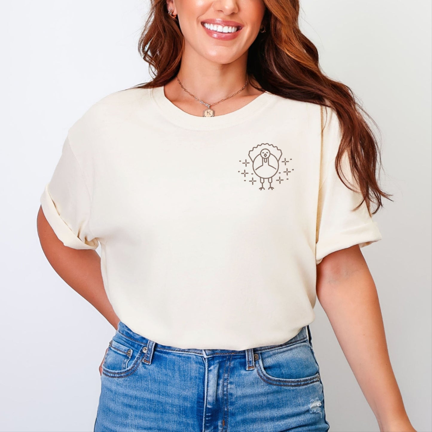 Embroidered Turkey Sparkles - Women's Garment Dyed Tee