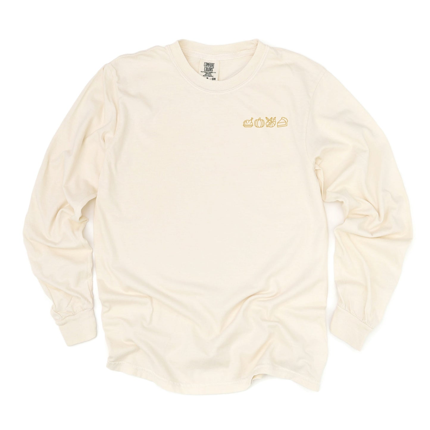 Embroidered Thanksgiving Icons - Womens Garment Dyed Long Sleeve