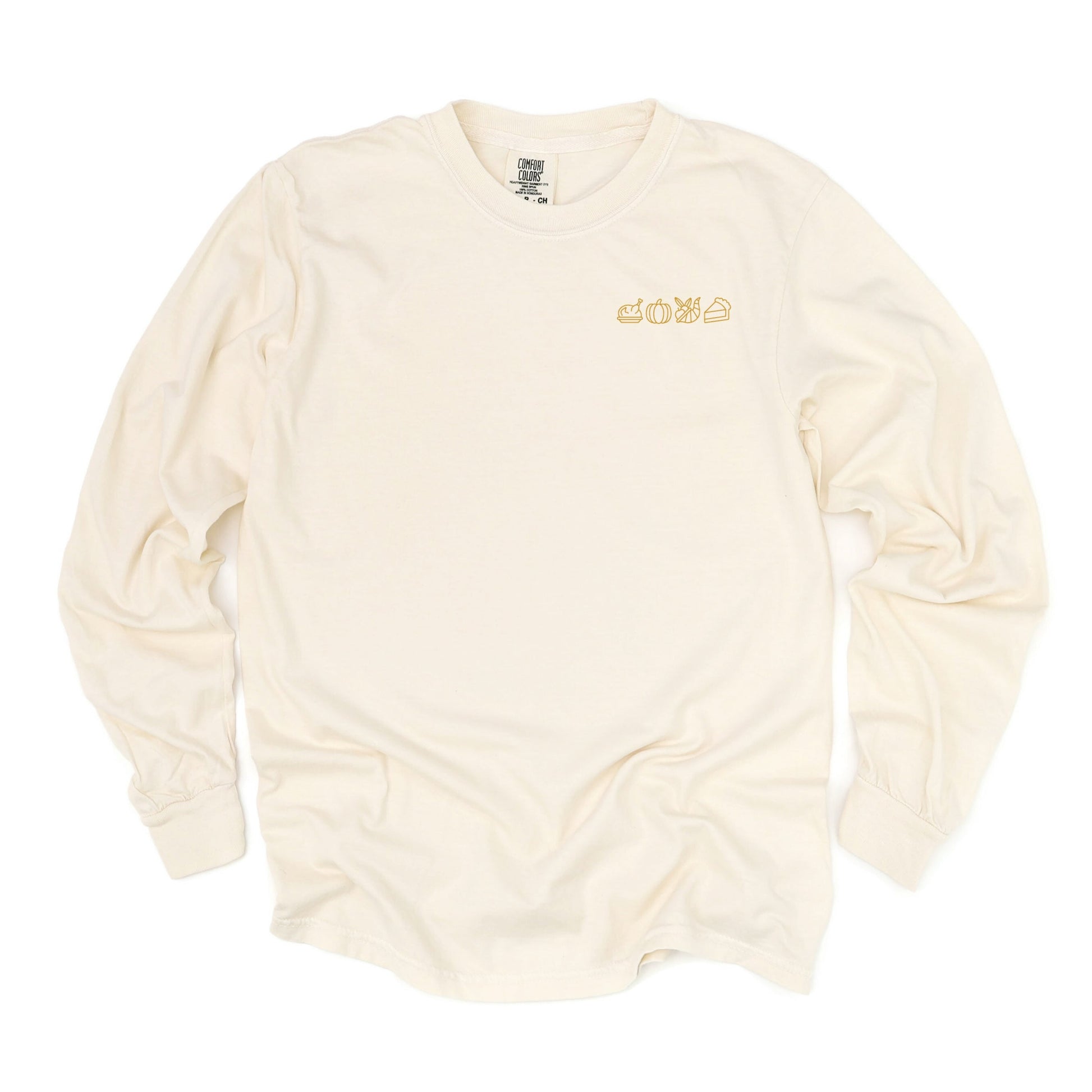 Embroidered Thanksgiving Icons - Womens Garment Dyed Long Sleeve
