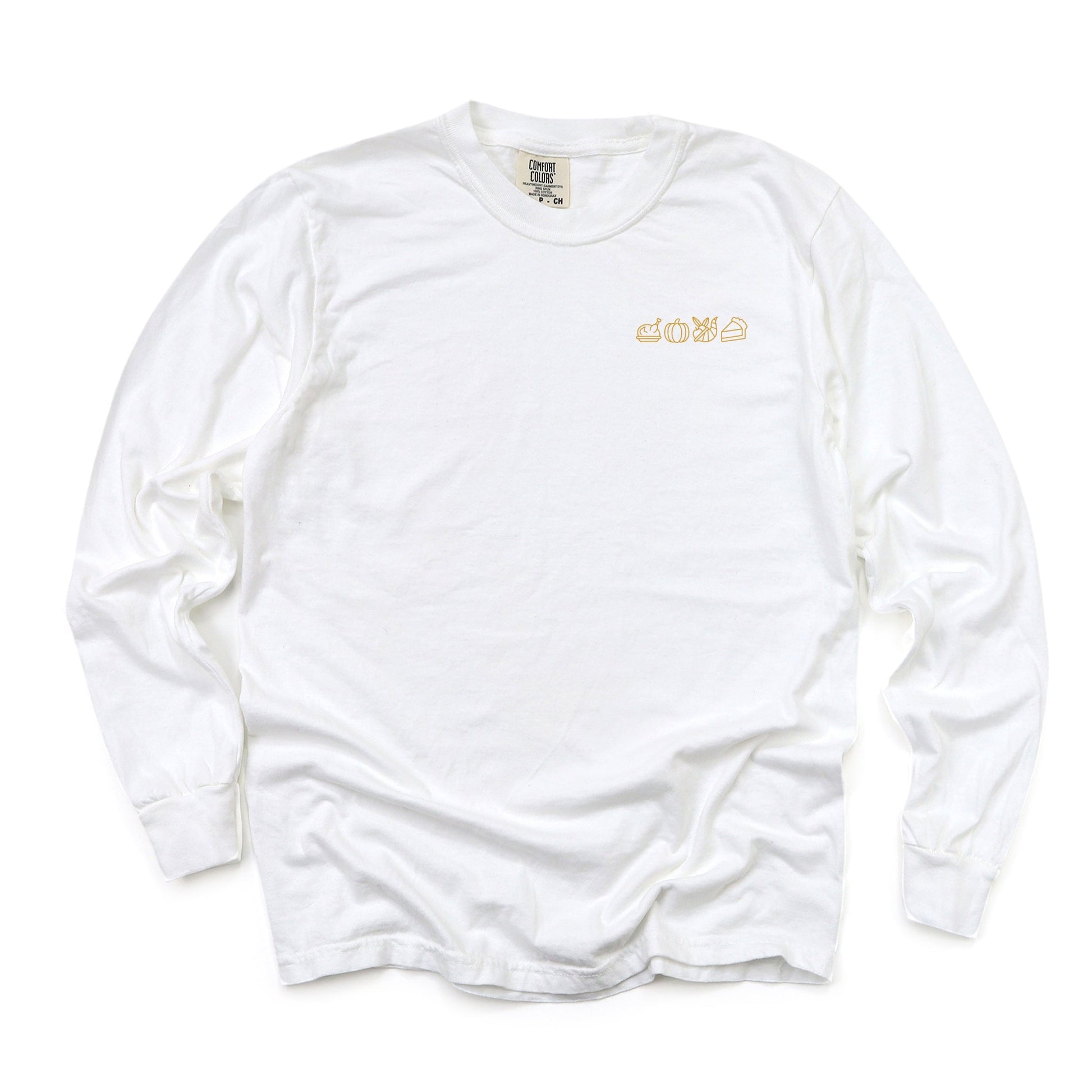 Embroidered Thanksgiving Icons - Womens Garment Dyed Long Sleeve