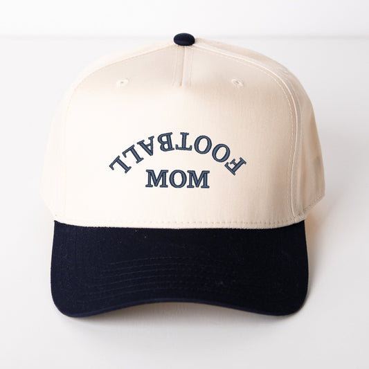 Embroidered Football Mom Upside Down Arch - Women's Canvas Trucker Hat