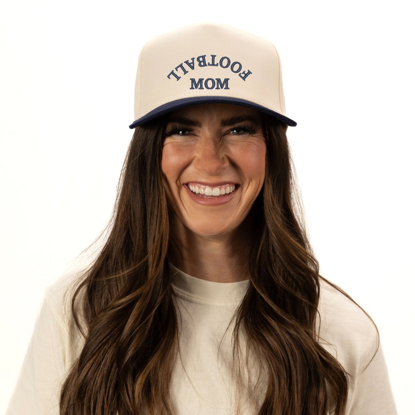 Embroidered Football Mom Upside Down Arch - Women's Canvas Trucker Hat