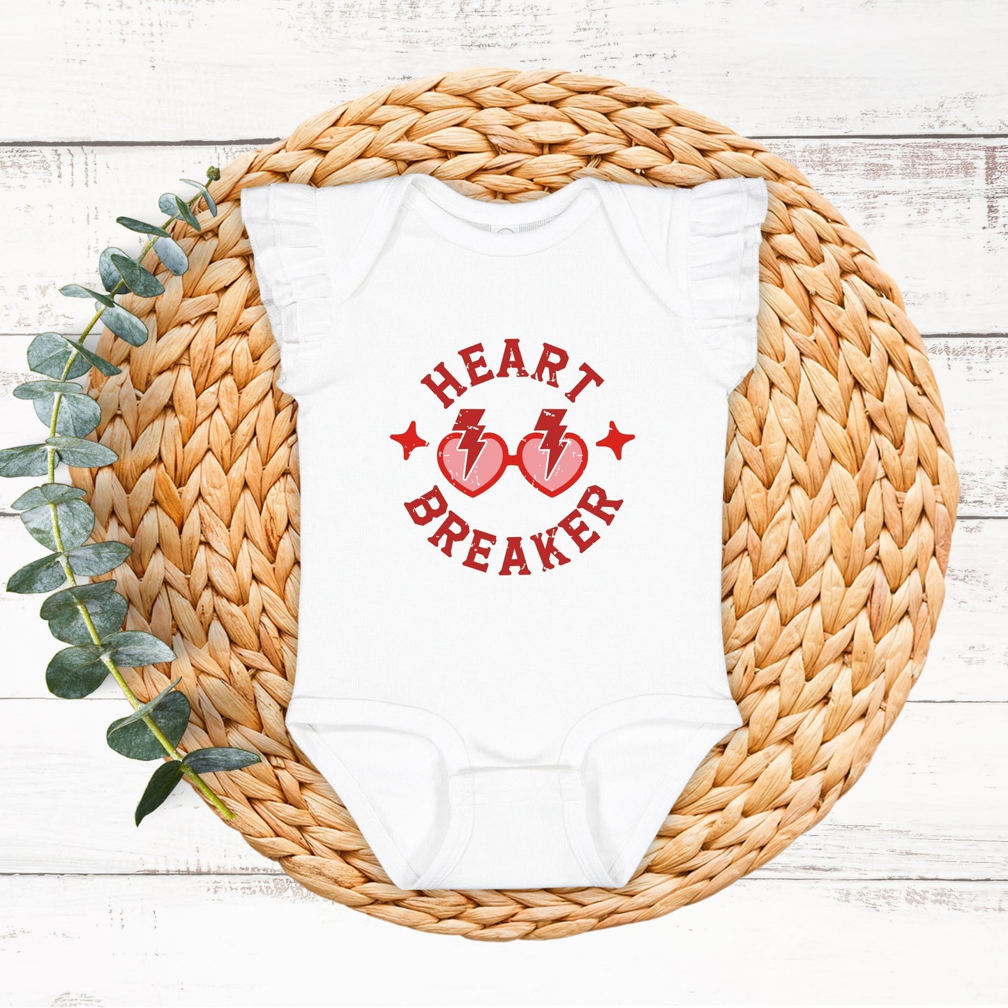 Heart Breaker Sunglasses | Baby Graphic Flutter Sleeve Onesie
