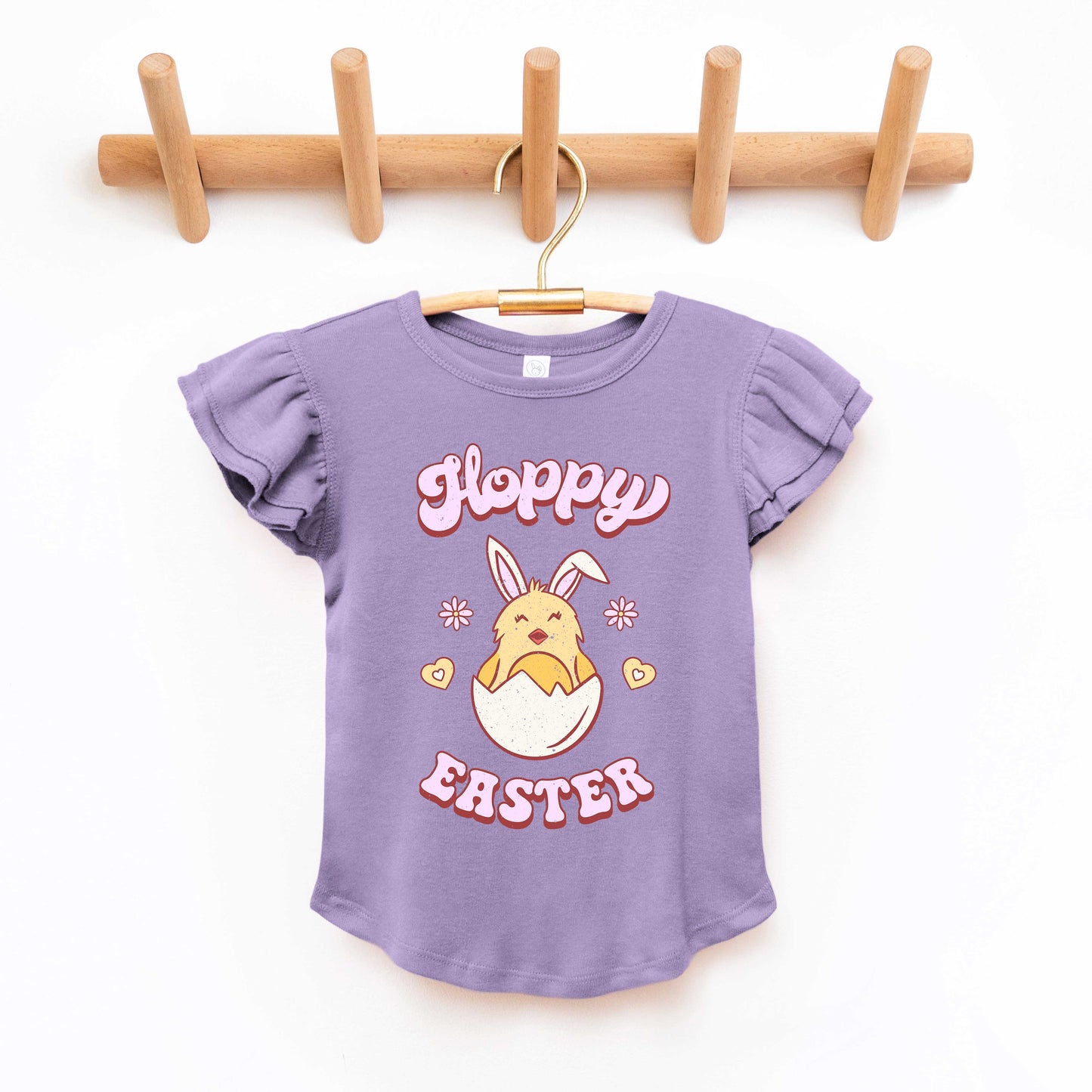 Hoppy Easter Chick Colorful | Toddler Flutter Sleeve Crew Neck