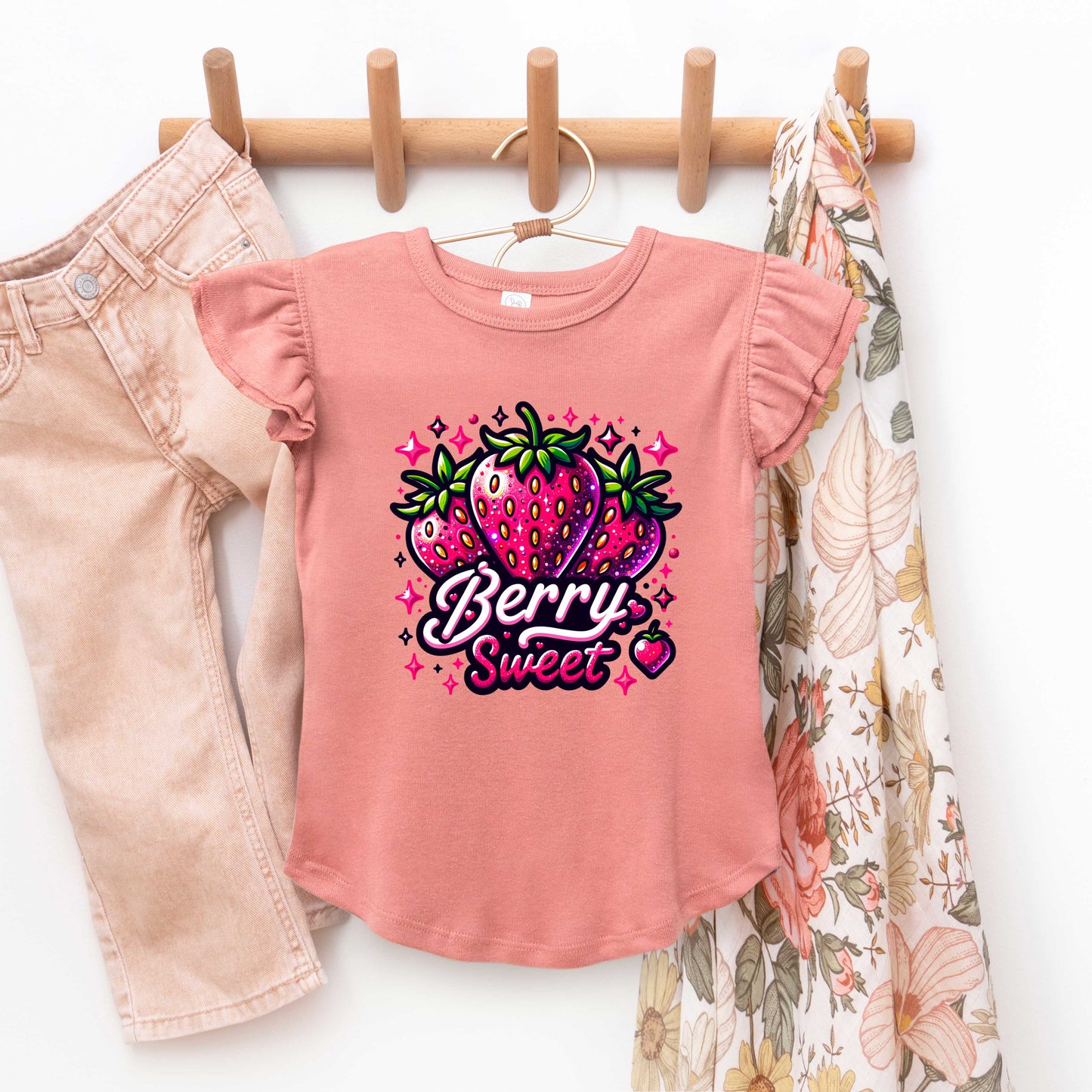 Berry Sweet Strawberry | Toddler Graphic Flutter Sleeve Tee