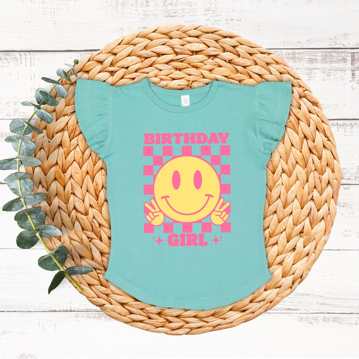 Birthday Girl Checkered | Toddler Graphic Flutter Sleeve Tee