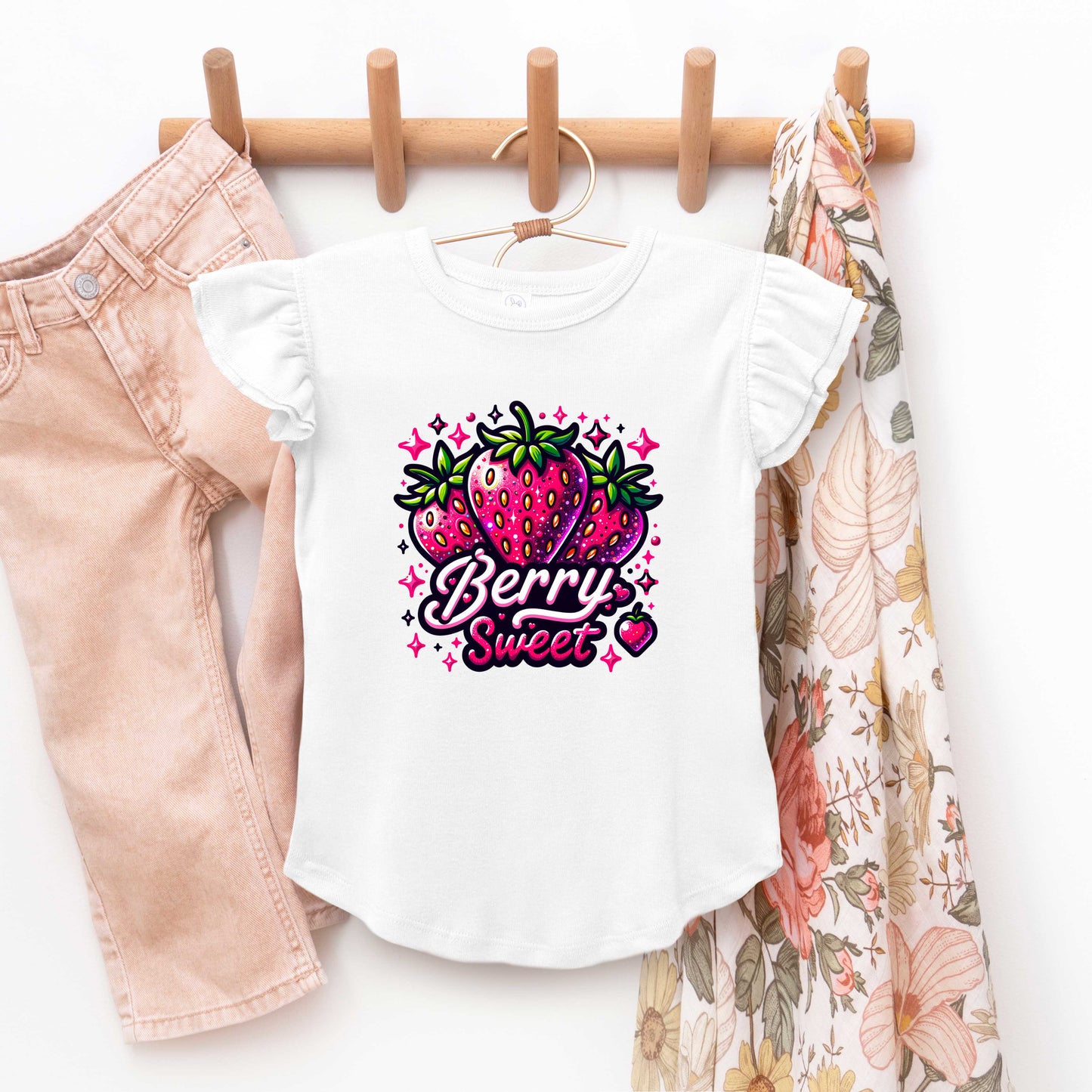 Berry Sweet Strawberry | Toddler Graphic Flutter Sleeve Tee