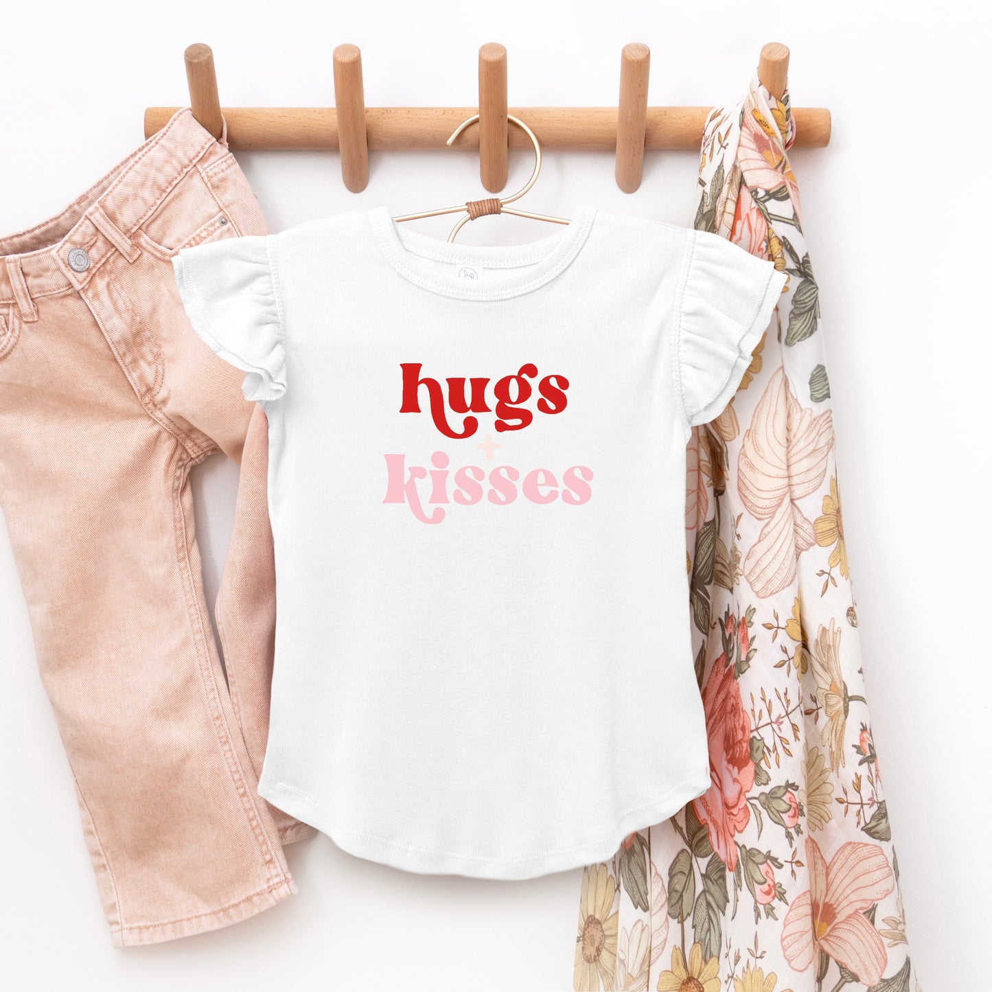 Hugs And Kisses | Toddler Graphic Flutter Sleeve Tee