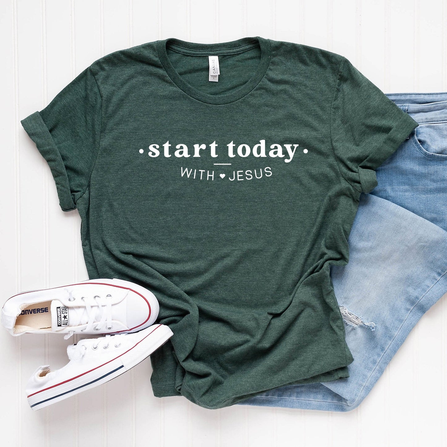 Start Today With Jesus Heart | Short Sleeve Crew Neck