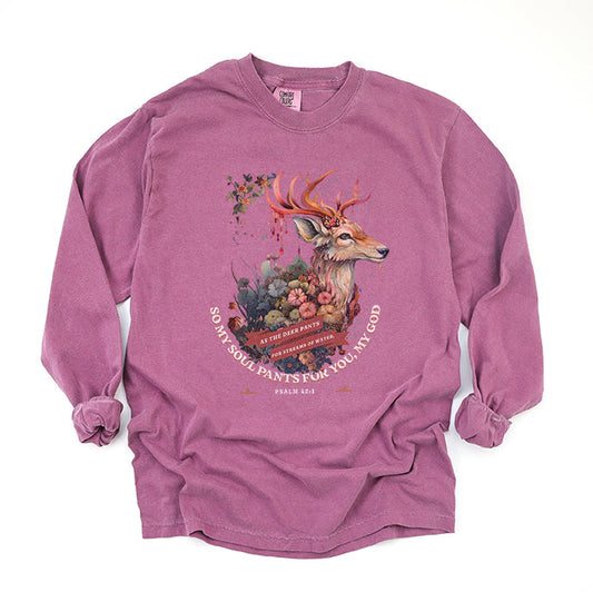 Deer Floral | Garment Dyed Long Sleeve