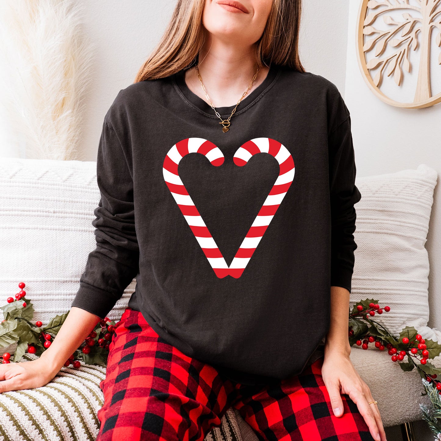 Candy Cane Heart - Garment Dyed Long Sleeve