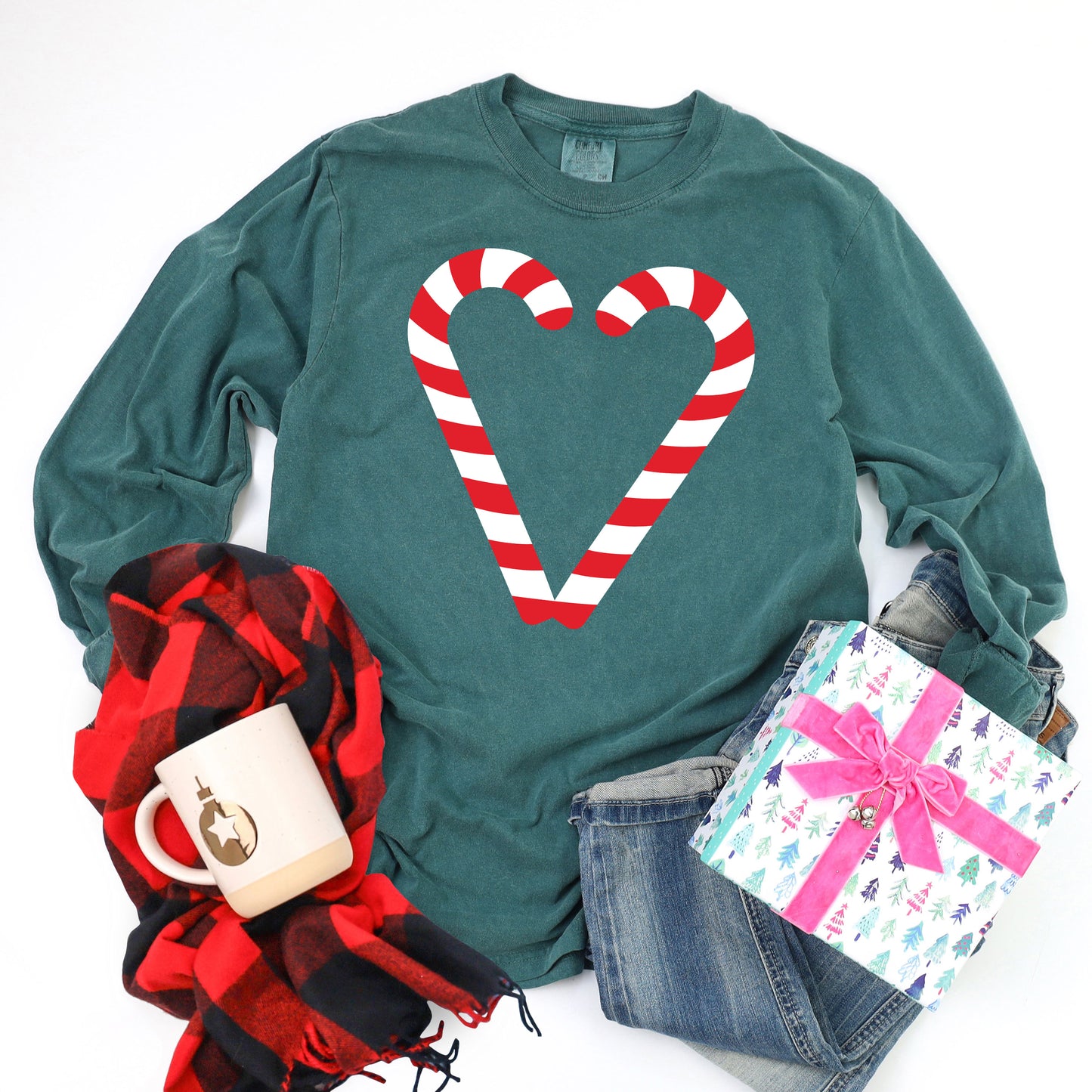 Candy Cane Heart - Garment Dyed Long Sleeve