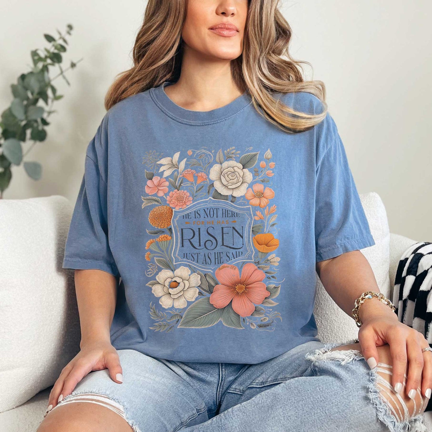 He Has Risen Distressed Floral | Garment Dyed Tee
