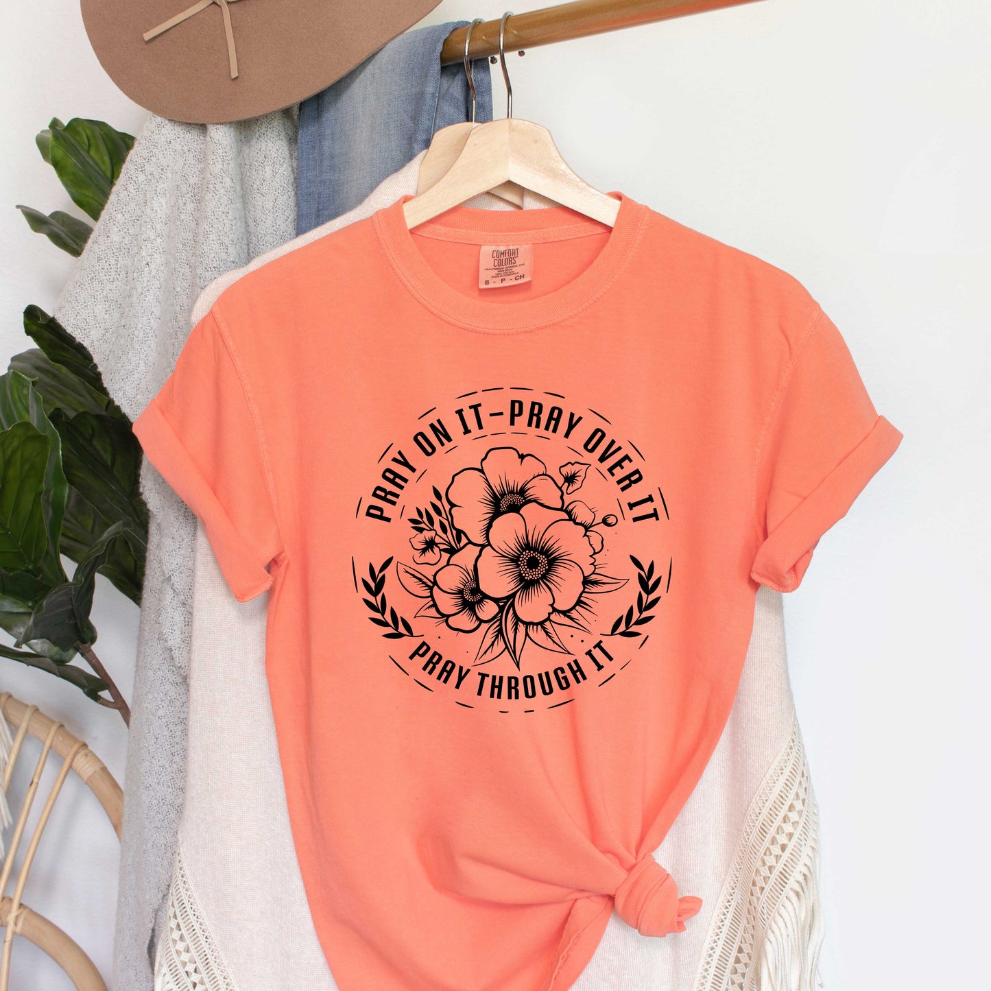 Thank God Trust God Flower | Garment Dyed Tee