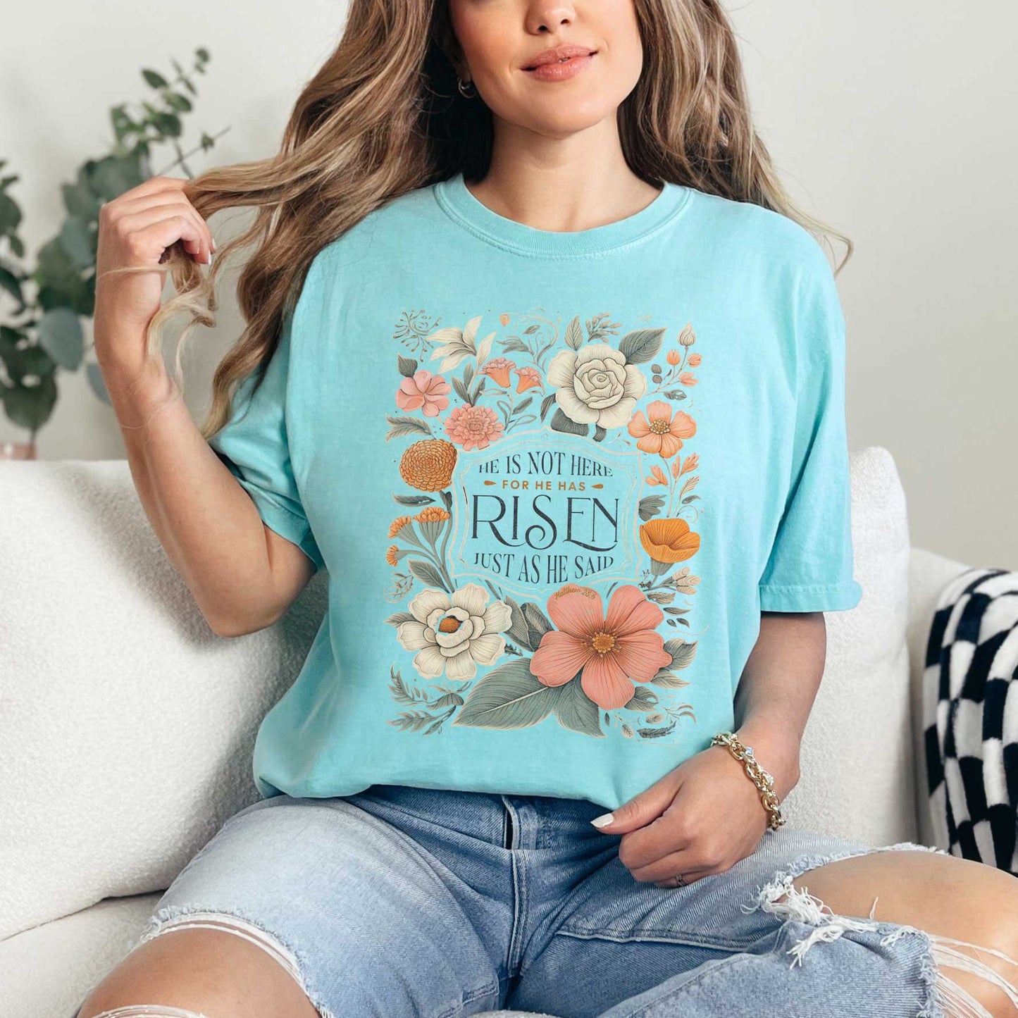 He Has Risen Distressed Floral | Garment Dyed Tee