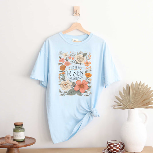 He Has Risen Distressed Floral | Garment Dyed Tee