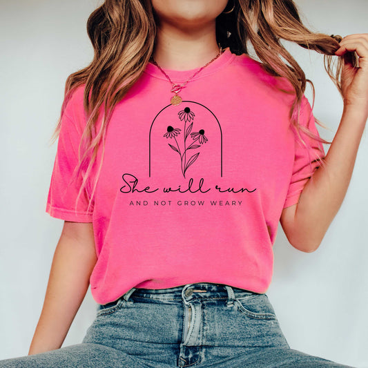 She Will Run Flowers | Garment Dyed Tee
