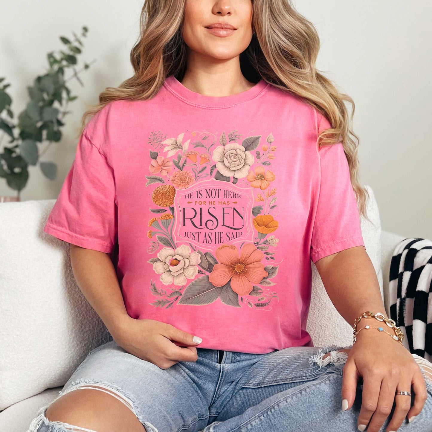 He Has Risen Distressed Floral | Garment Dyed Tee
