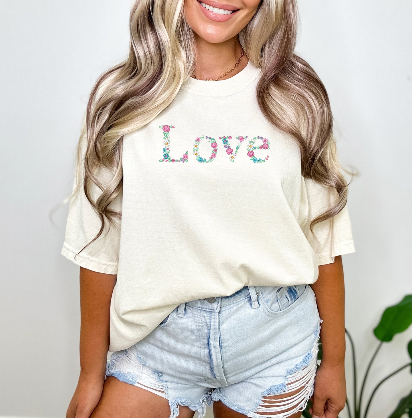 Embroidered Love Floral | Garment Dyed Tee