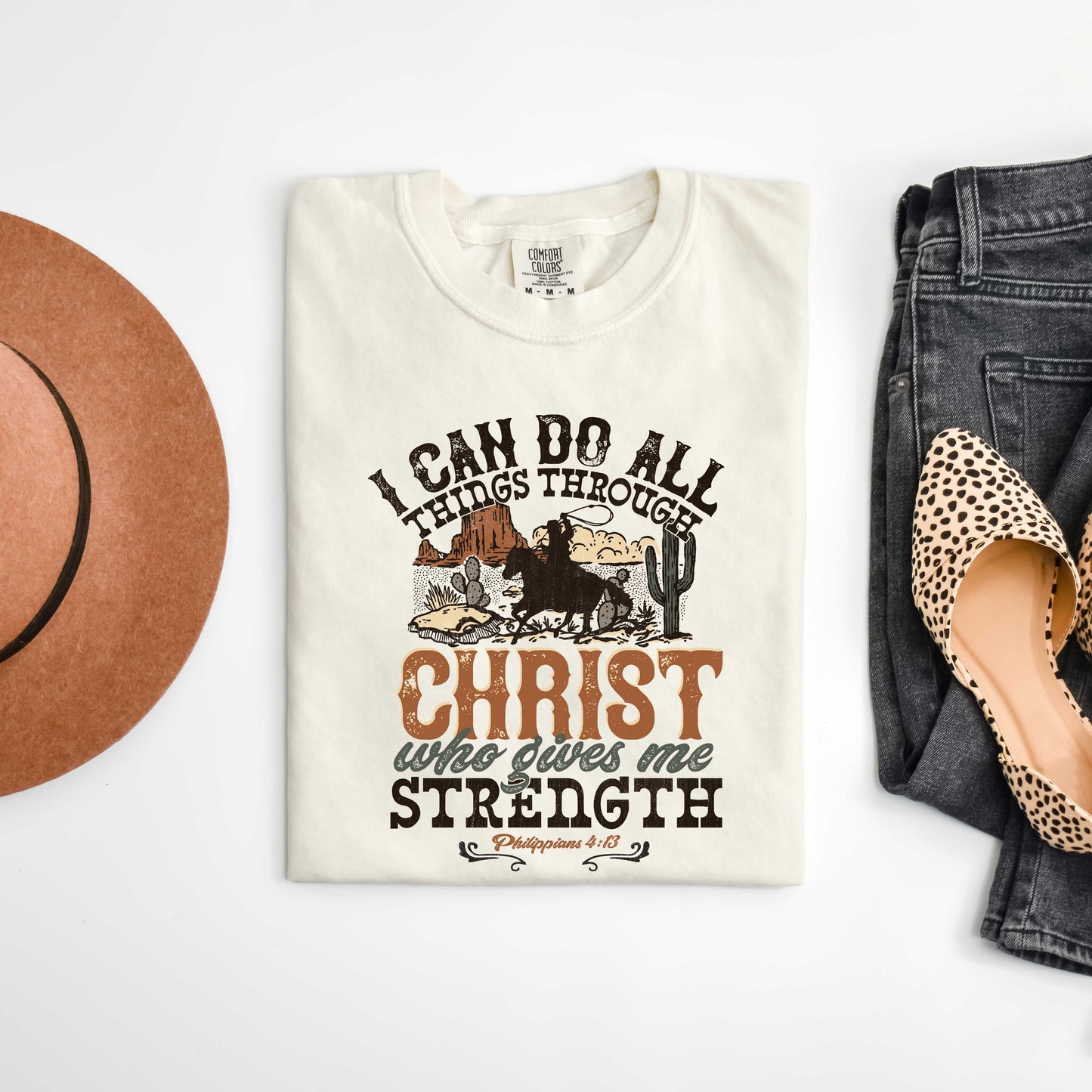 I Can Do All Things Though Christ Cowboy | Garment Dyed Tee