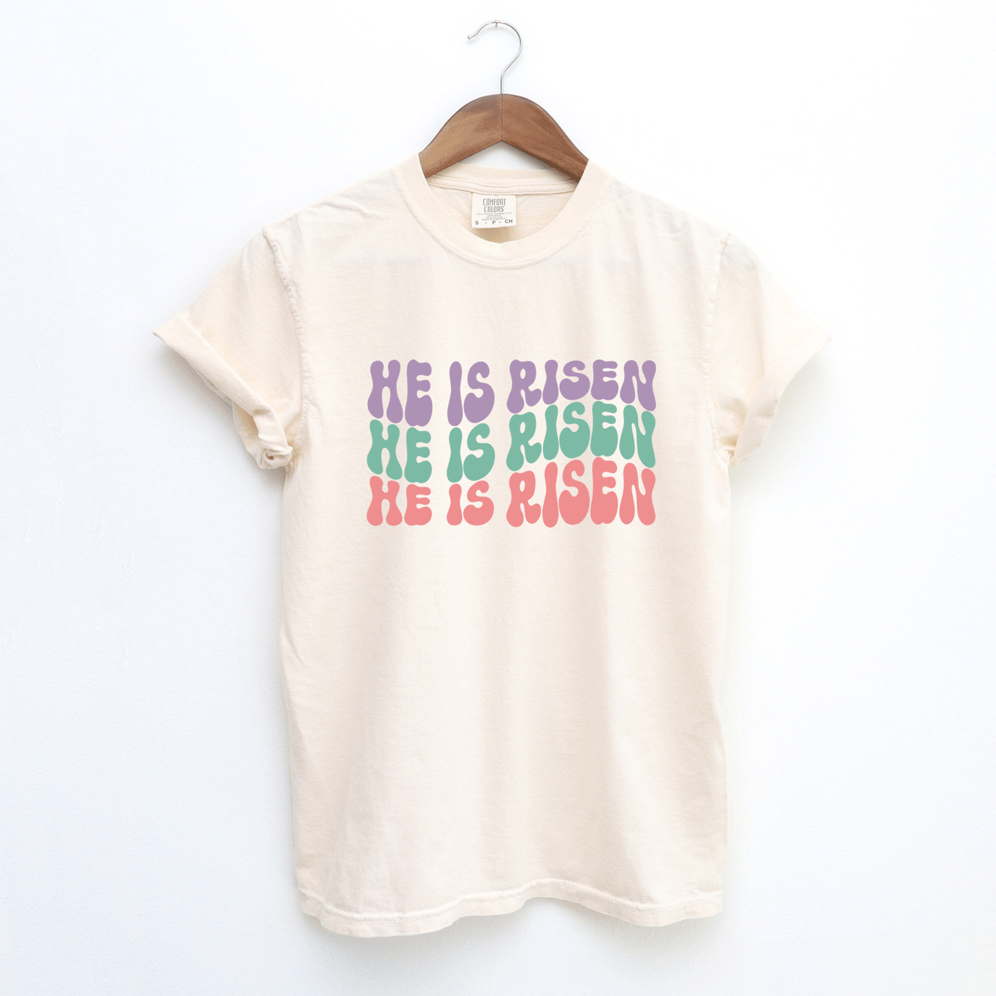 He Is Risen Stacked Wavy Colorful | Garment Dyed Tee