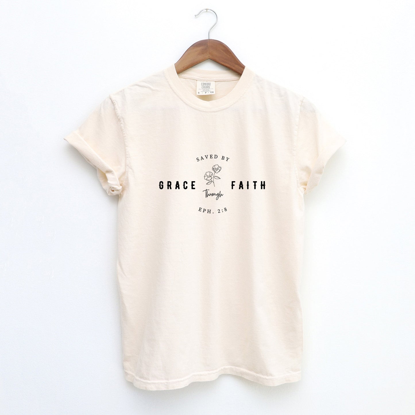 Saved By Grace Through Faith Flower | Garment Dyed Tee