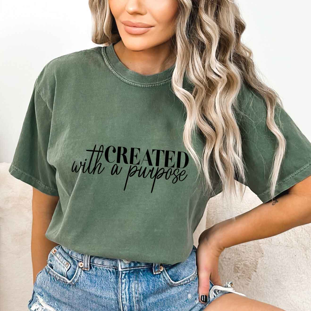 Created With A  Purpose Cursive | Garment Dyed Tee