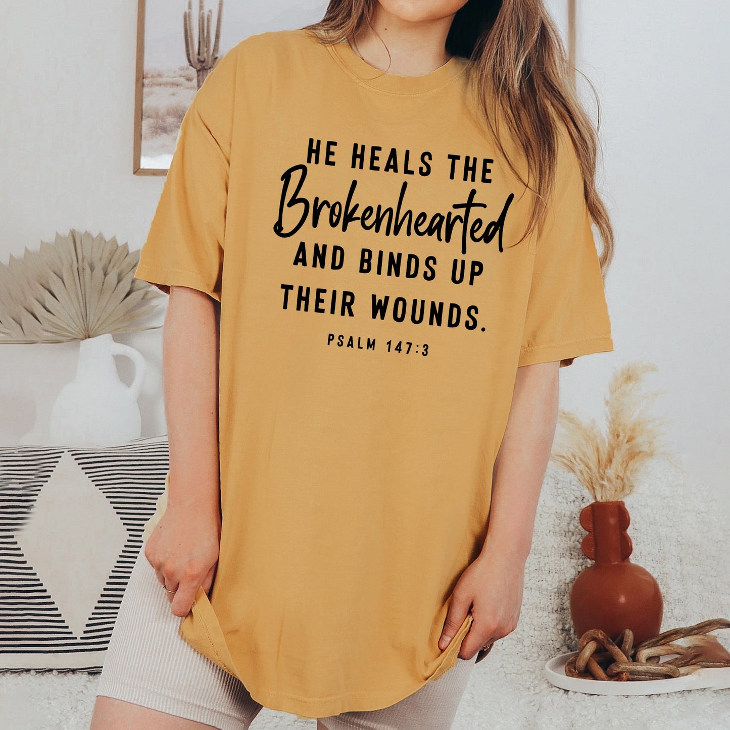 He Heals The Brokenhearted Script | Garment Dyed Tee