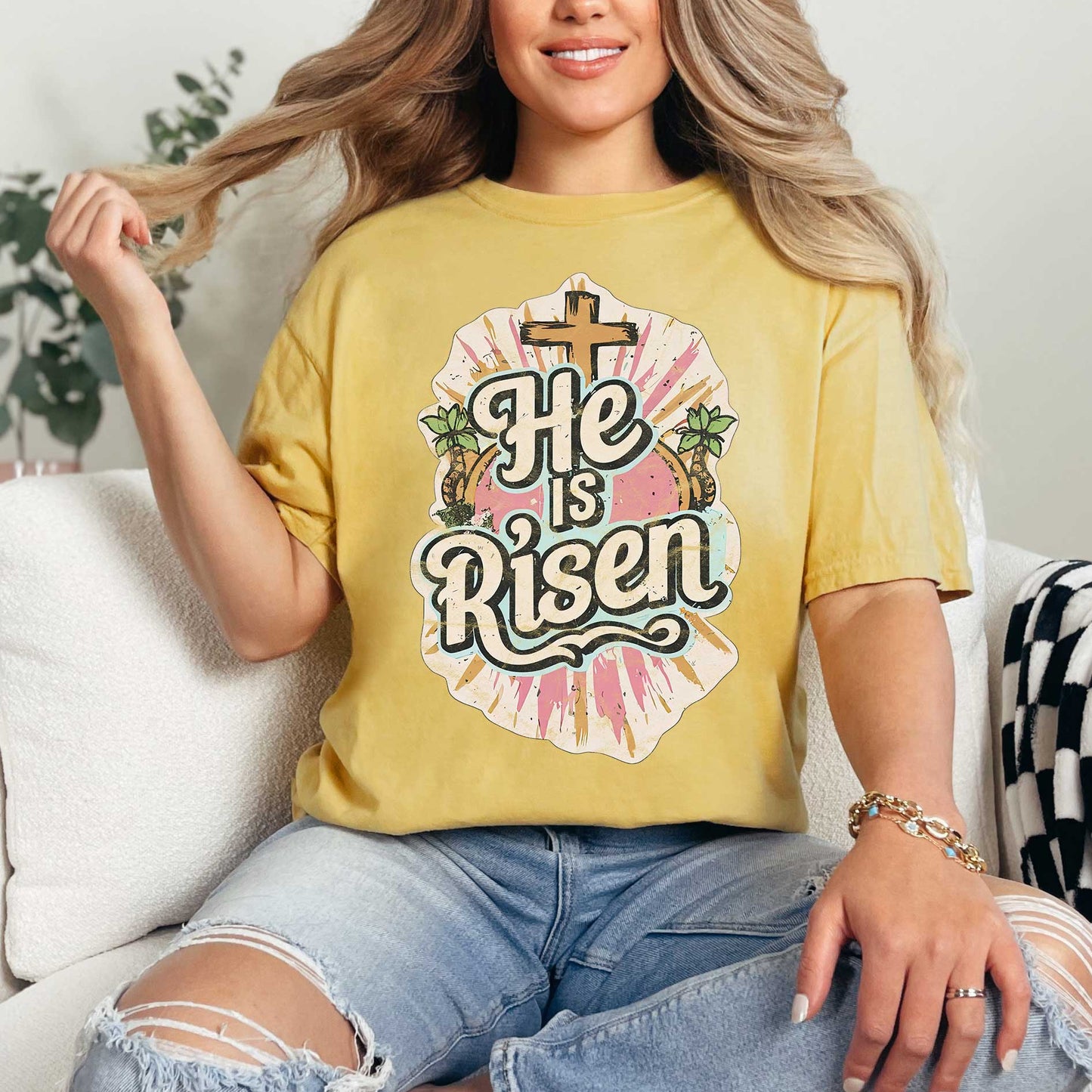 He Is Risen Distressed | Garment Dyed Tee