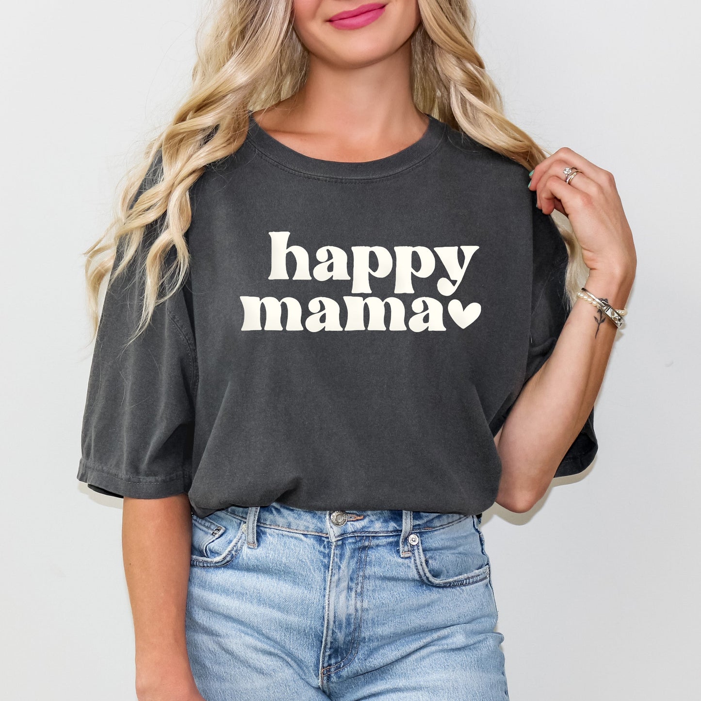 Happy Mama Puff Print | Garment Dyed Short Sleeve Tee