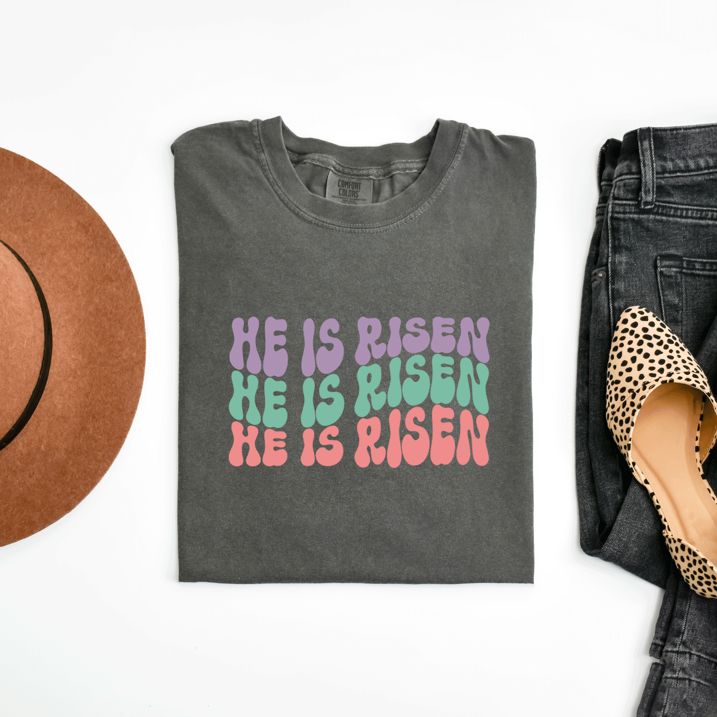 He Is Risen Stacked Wavy Colorful | Garment Dyed Tee