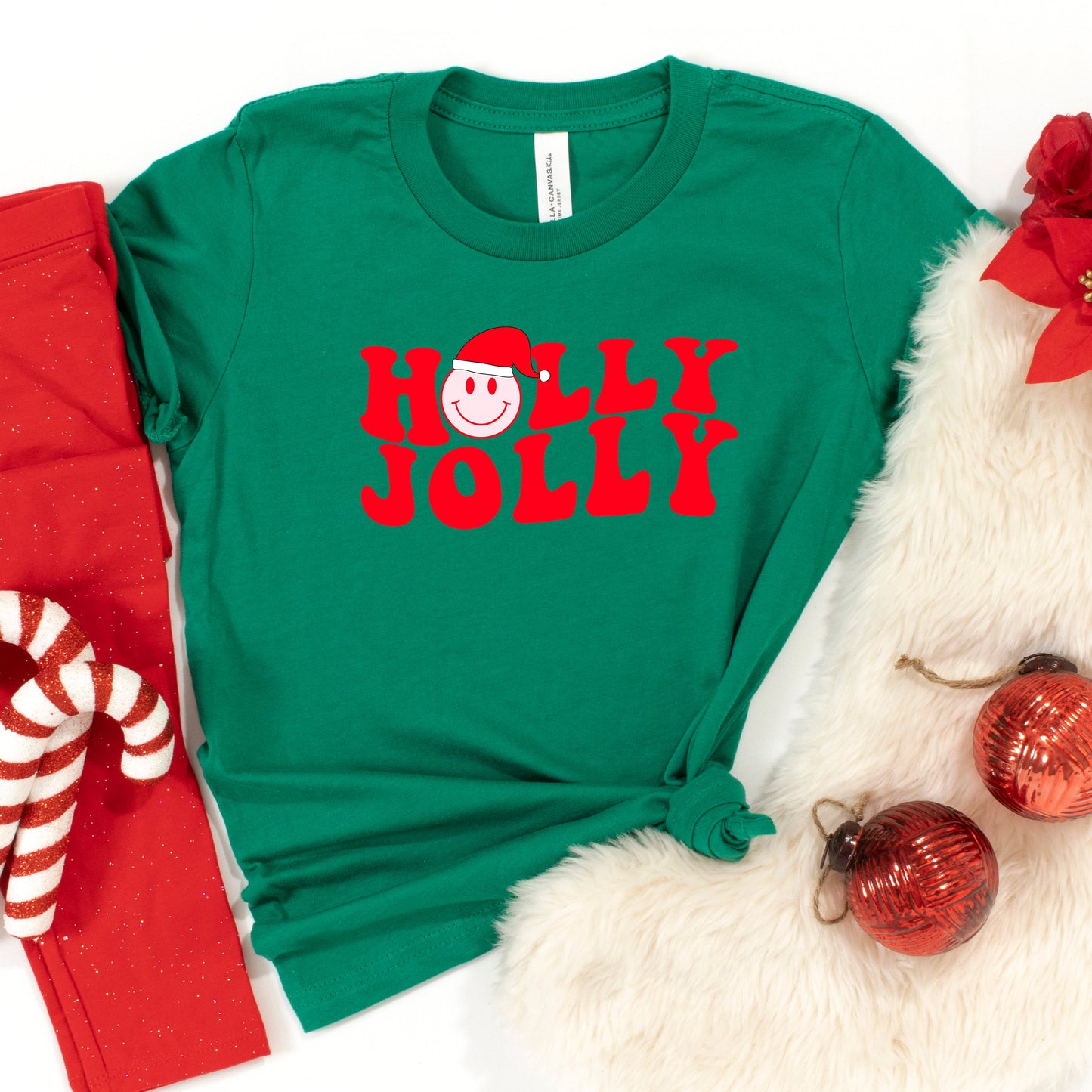 Holly Jolly Smiley Face | Youth Short Sleeve Crew Neck