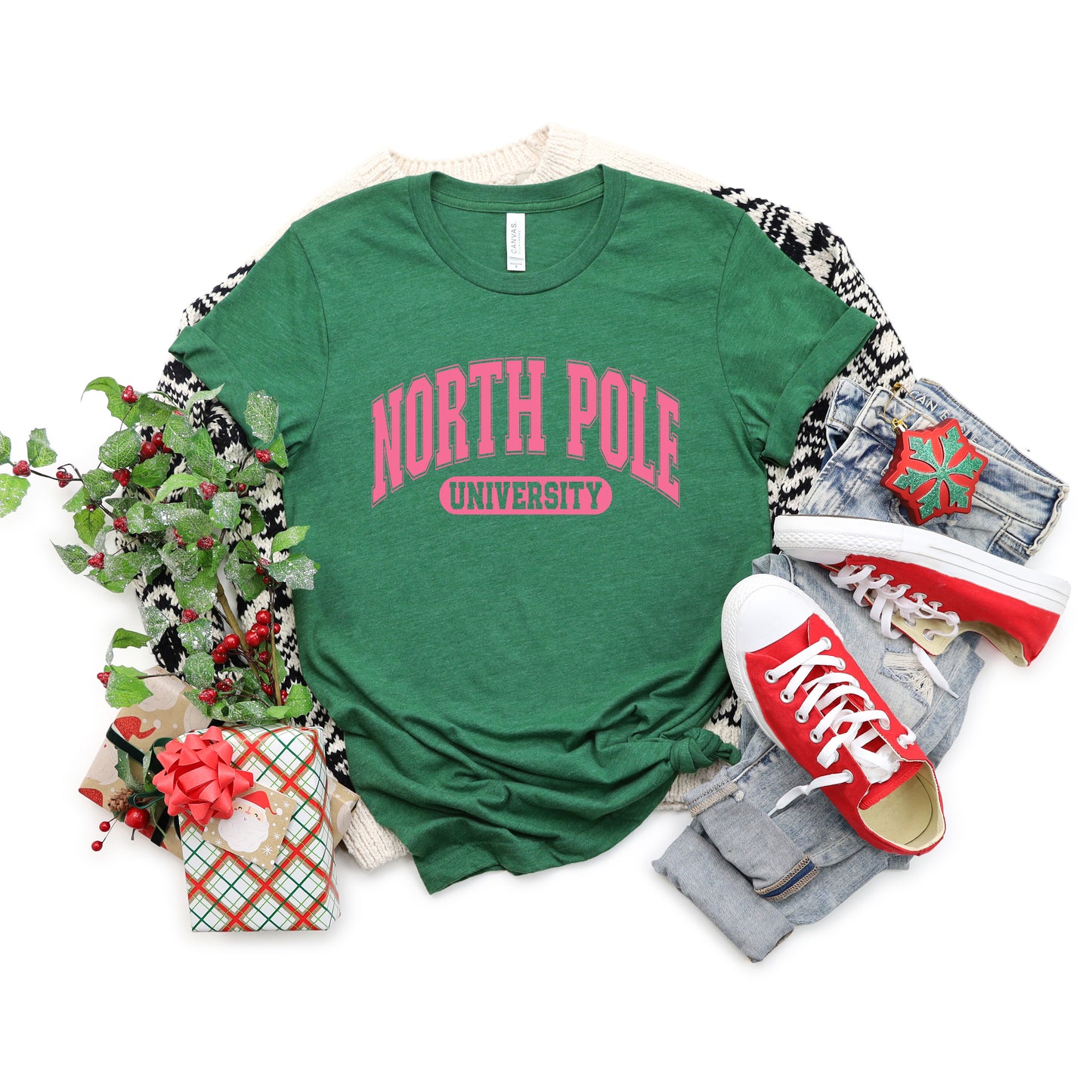 Pink North Pole University | Short Sleeve Crew Neck