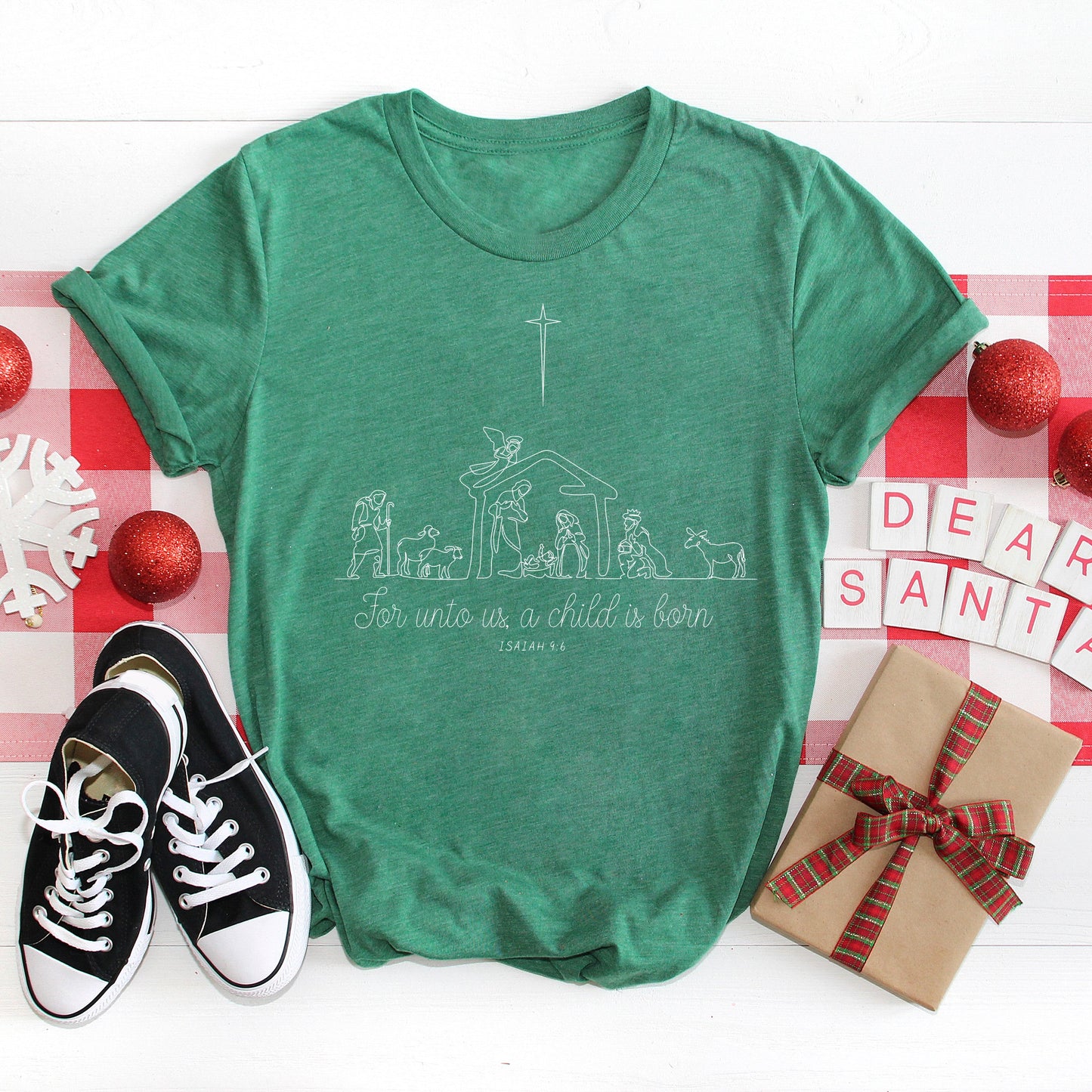 For Unto Us a Child is Born Nativity  | Short Sleeve Crewneck