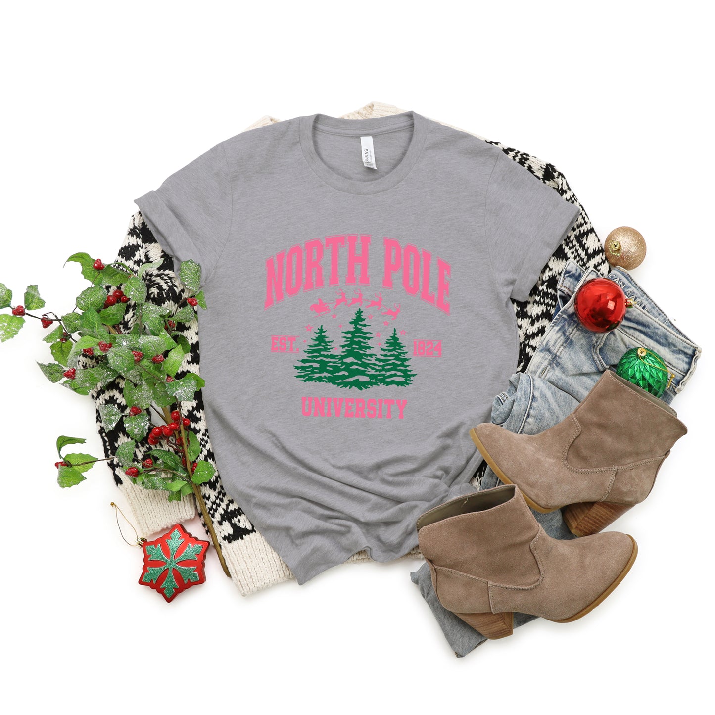 North Pole University Pink Trees | Short Sleeve Crew Neck