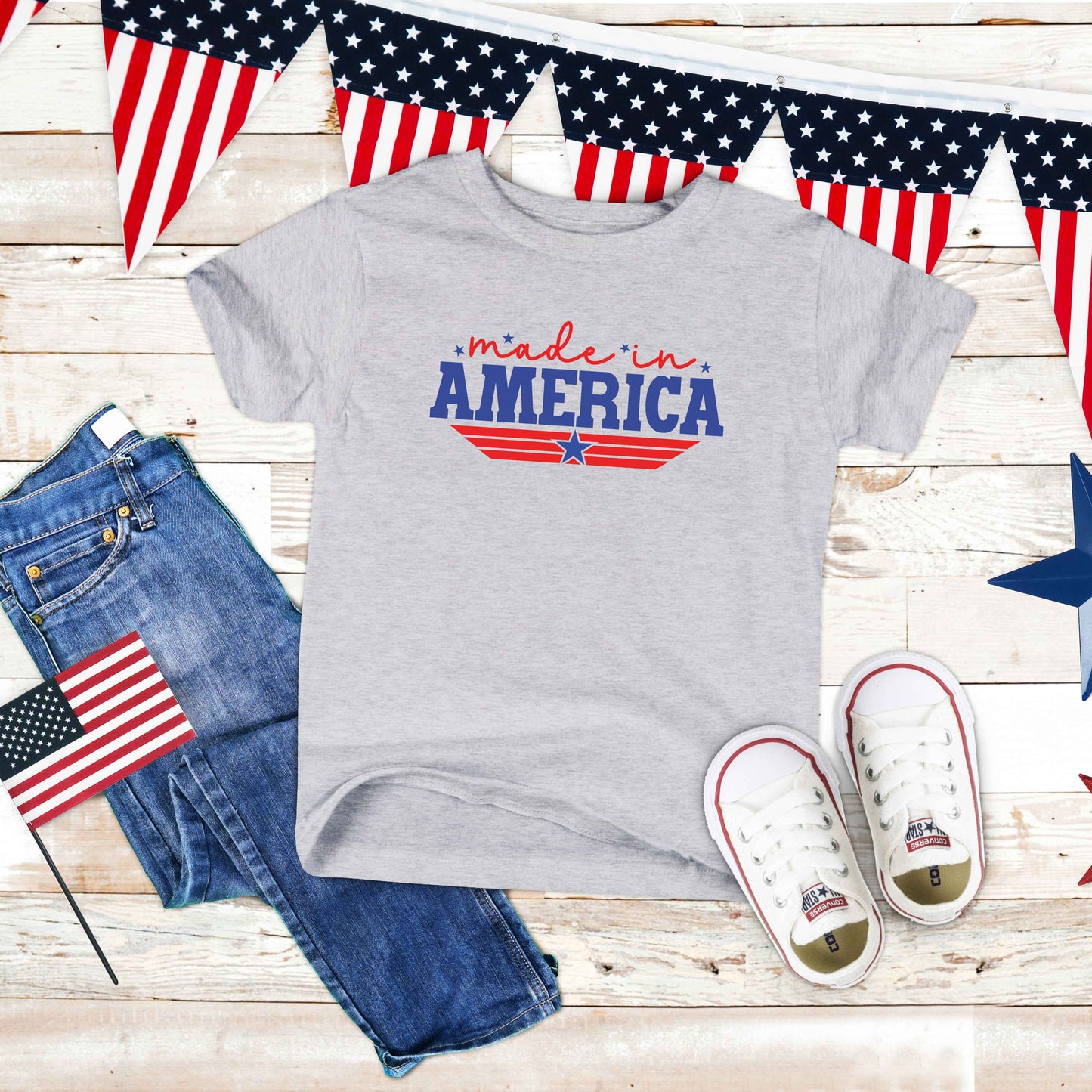Made In America Stripes | Toddler Short Sleeve Crew Neck