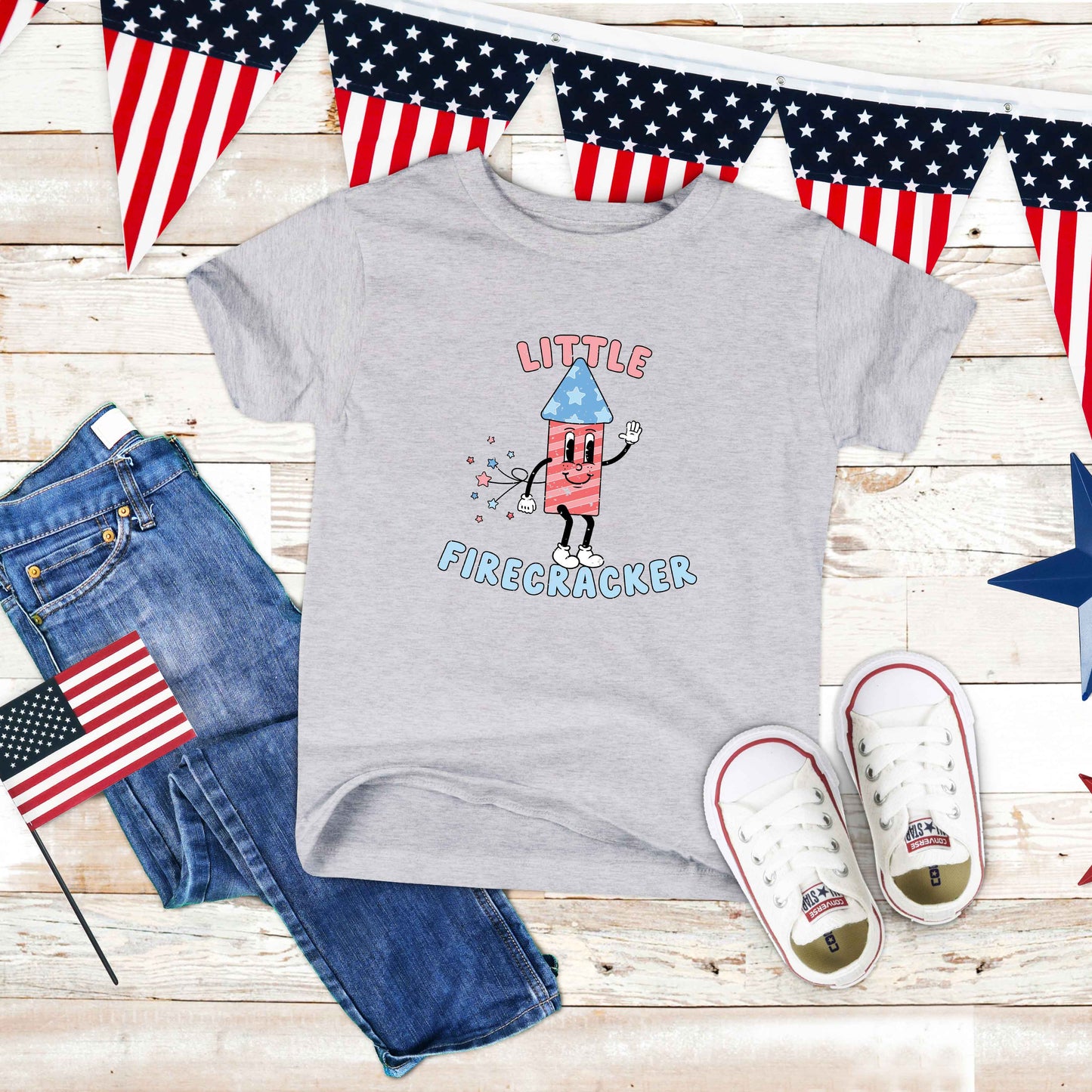 Retro Little Firecracker | Toddler Short Sleeve Crew Neck