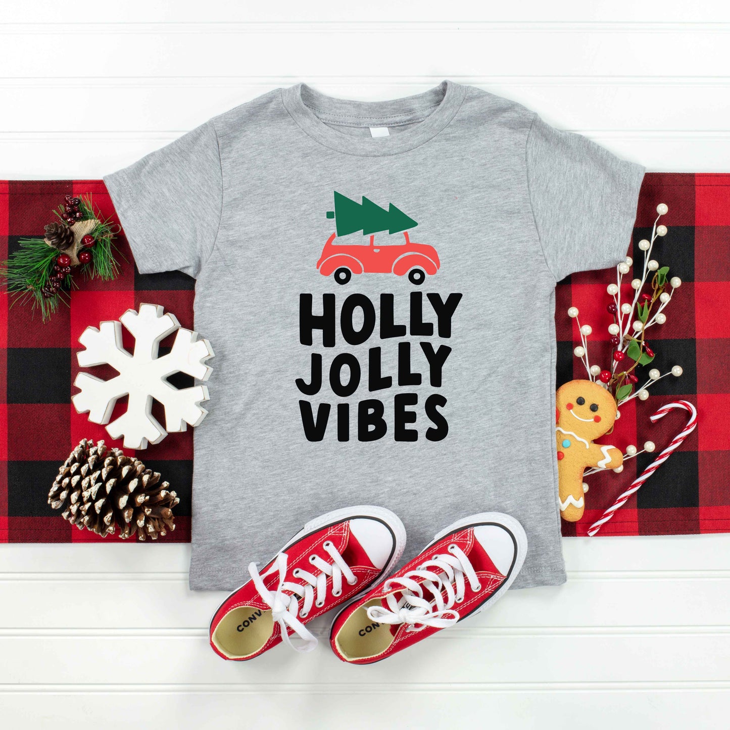 Holly Jolly Vibes Car | Toddler Short Sleeve Crew Neck
