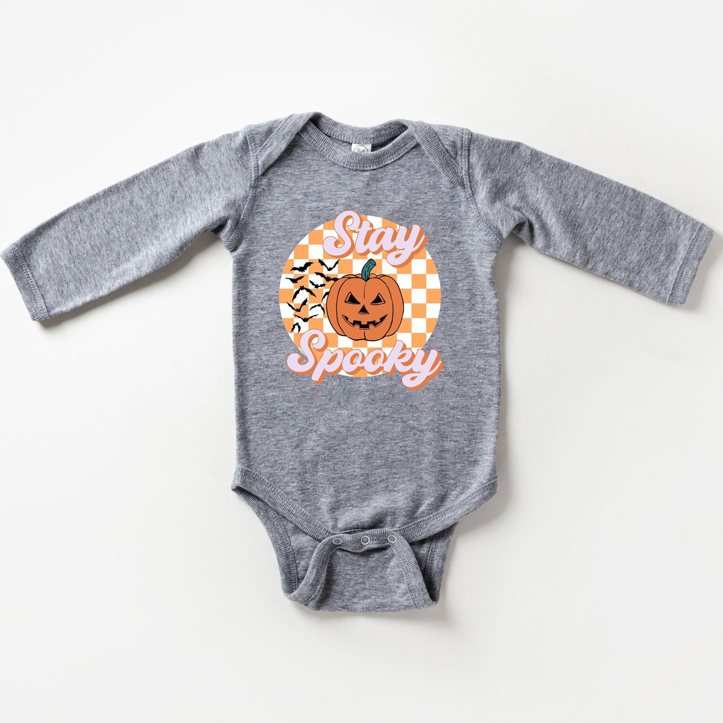 Stay Spooky Bats Checkered | Baby Graphic Long Sleeve Onesie