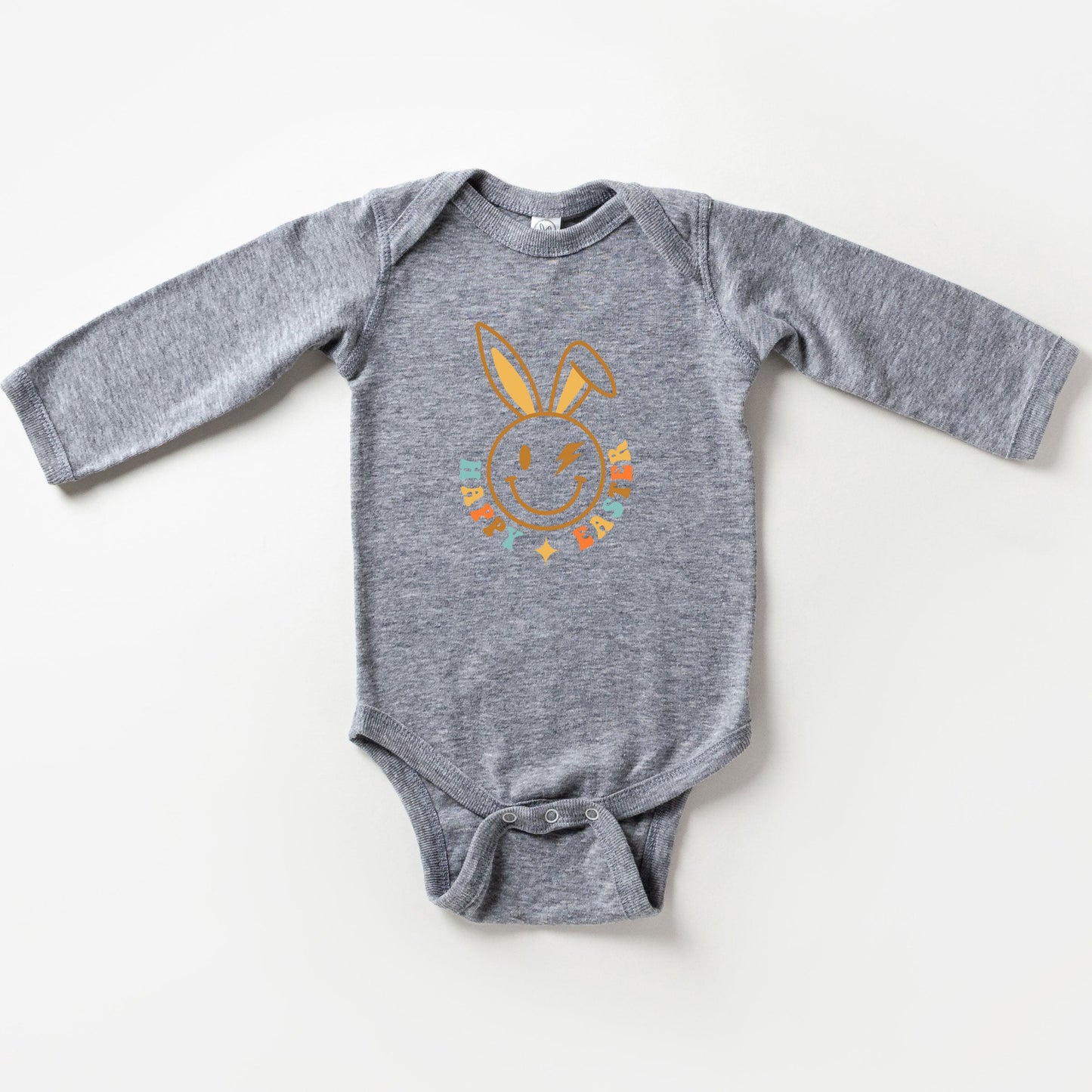 Happy Easter Smiley Lightning Bolt | Baby Long Sleeve Onesie