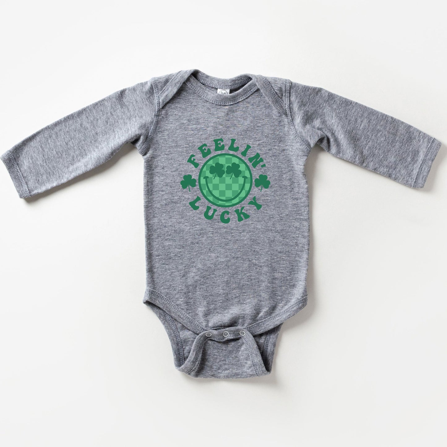 Feelin Lucky Checkered Smiley Face | Baby Long Sleeve Onesie